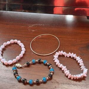 Cute Bracelet Lot - 4 Bracelets, Pink Blue Silver